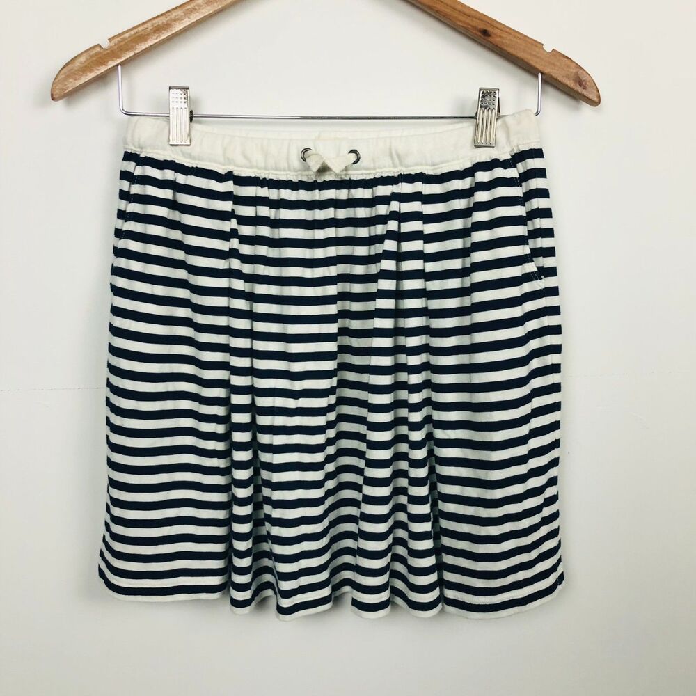 J Crew CREWCUTS Girls Kids Striped Pull On Skirt Blue White 100% Cotton Youth 12